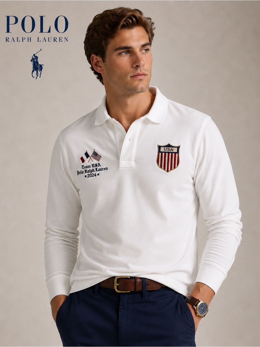 Polo by Ralph Lauren Long-Sleeve TEAM USA Olympic 2024 Rugby Polo Shirt